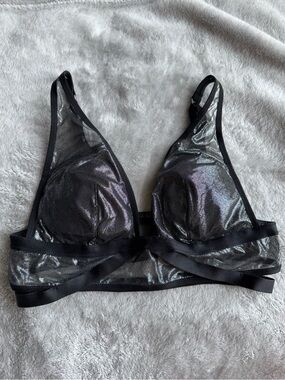 Victoria’s Secret Black Shimmer Mesh Plunge Bralette - M